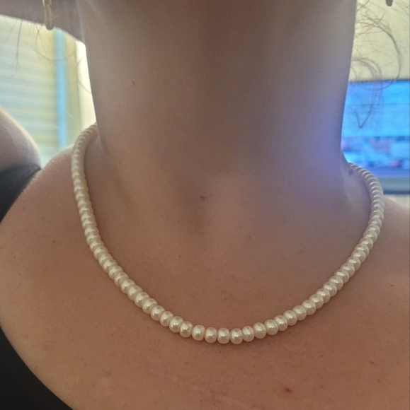 Semi-Round Pearl Single Strand Necklace 20" - Picture 2 of 4